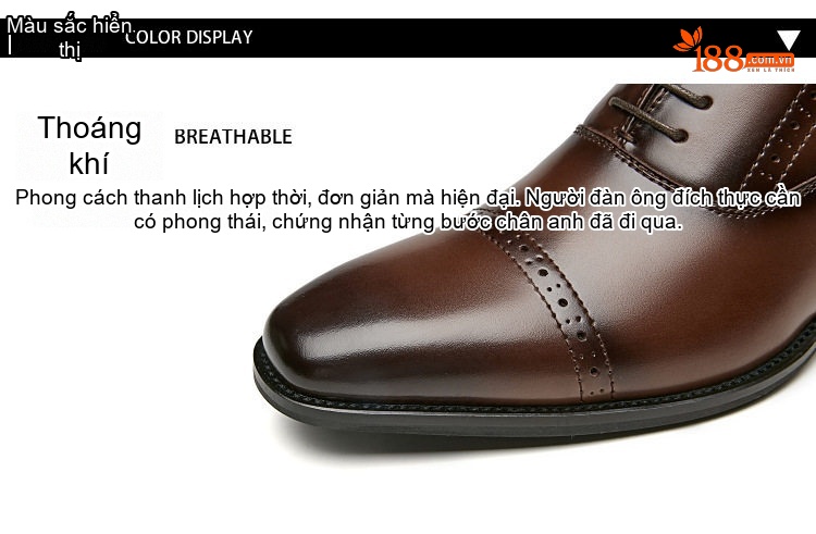 Giày Tây Buộc Dây Nam Da Thật Phong Cách Anh Quốc Chiều Cao Đế Khoảng 3cm Màu Đen, Nâu chi tiết 4