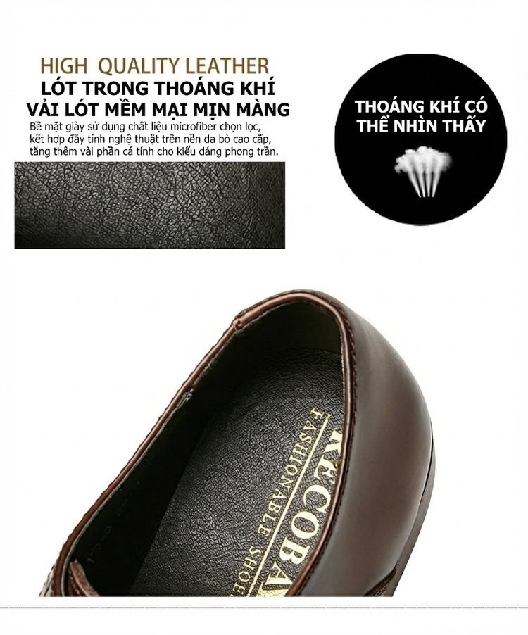 Giày Tây Buộc Dây Nam Da Thật Phong Cách Anh Quốc Chiều Cao Đế Khoảng 3cm Màu Đen, Nâu chi tiết 9