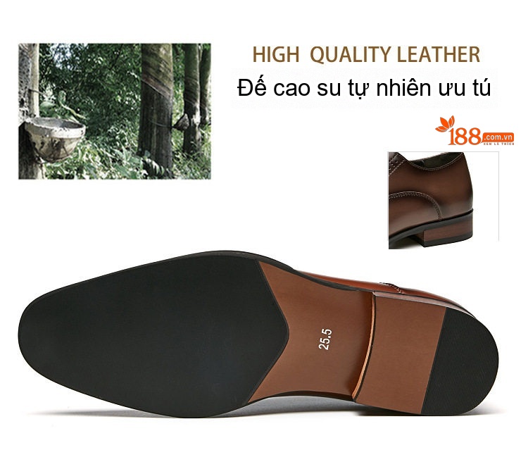 Giày Tây Buộc Dây Nam Da Thật Phong Cách Anh Quốc Chiều Cao Đế Khoảng 3cm Màu Đen, Nâu chi tiết 10