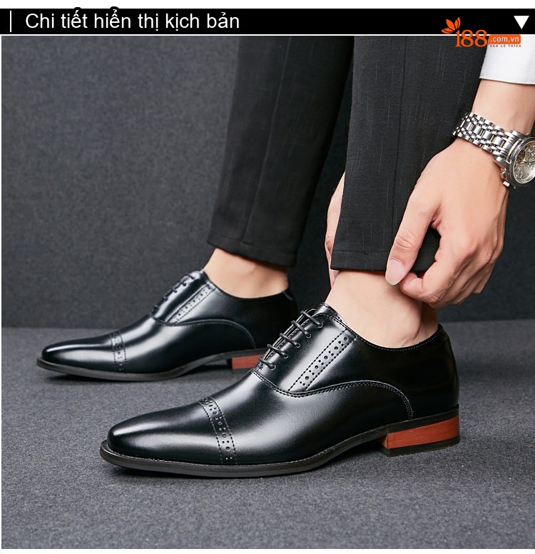 Giày Tây Buộc Dây Nam Da Thật Phong Cách Anh Quốc Chiều Cao Đế Khoảng 3cm Màu Đen, Nâu chi tiết 11