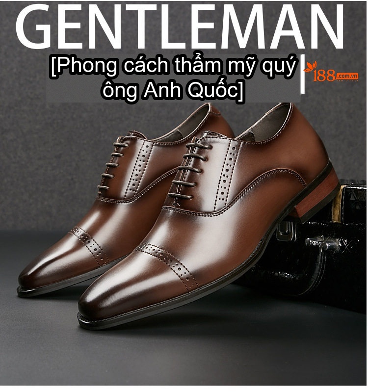 Giày Tây Buộc Dây Nam Da Thật Phong Cách Anh Quốc Chiều Cao Đế Khoảng 3cm Màu Đen, Nâu chi tiết 1