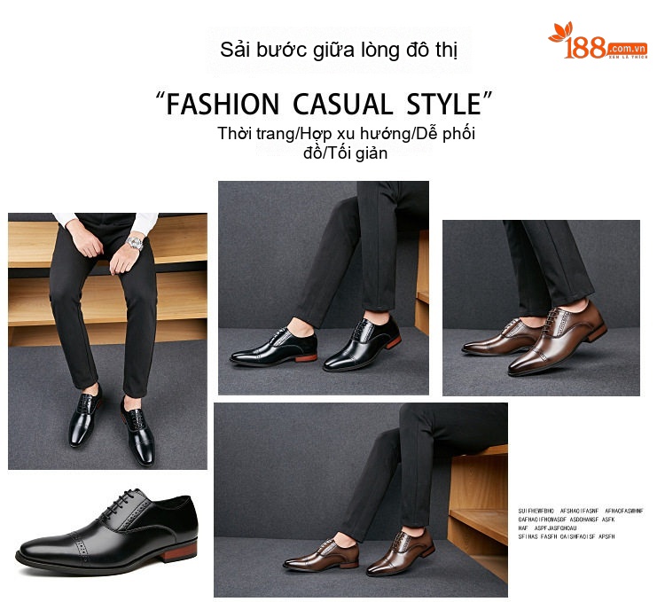 Giày Tây Buộc Dây Nam Da Thật Phong Cách Anh Quốc Chiều Cao Đế Khoảng 3cm Màu Đen, Nâu chi tiết 2