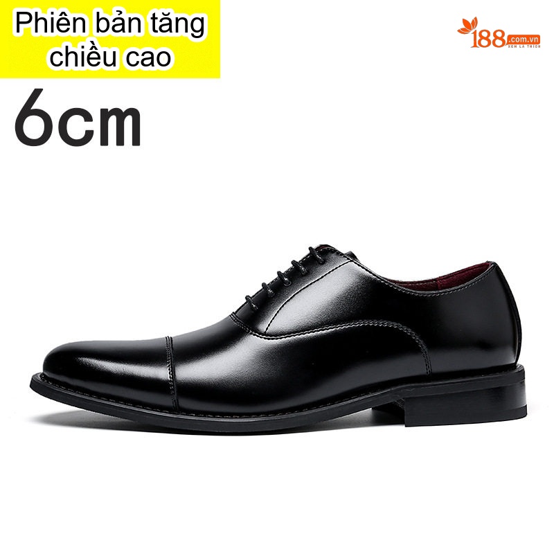 Giày Tây Buộc Dây Nam Da Thật Tăng Chiều Cao 6cm Màu Đen