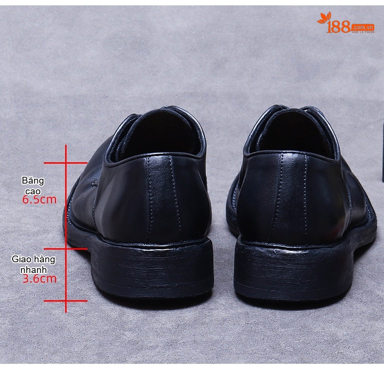 Giày Tây Buộc Dây Nam Da Thật Thủ Công Chiều Cao Đế Khoảng 3cm Màu Đen chi tiết 10