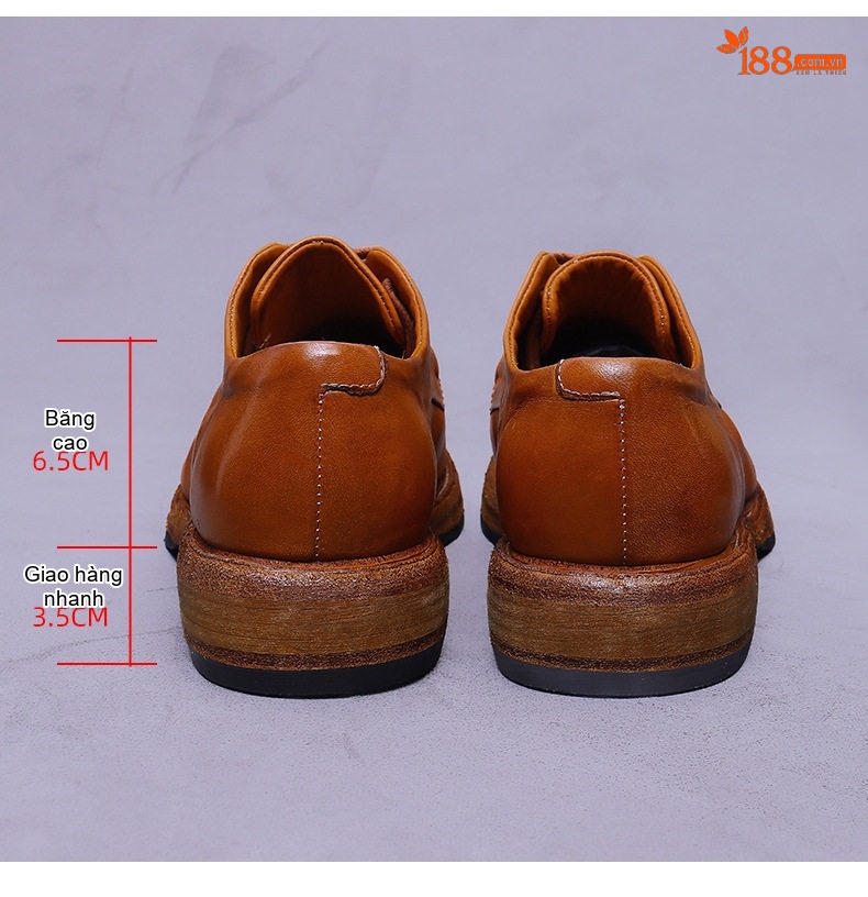 Giày Tây Buộc Dây Nam Da Thật Thủ Công Chiều Cao Đế Khoảng 3cm Màu Nâu, Đỏ Rượu chi tiết 20