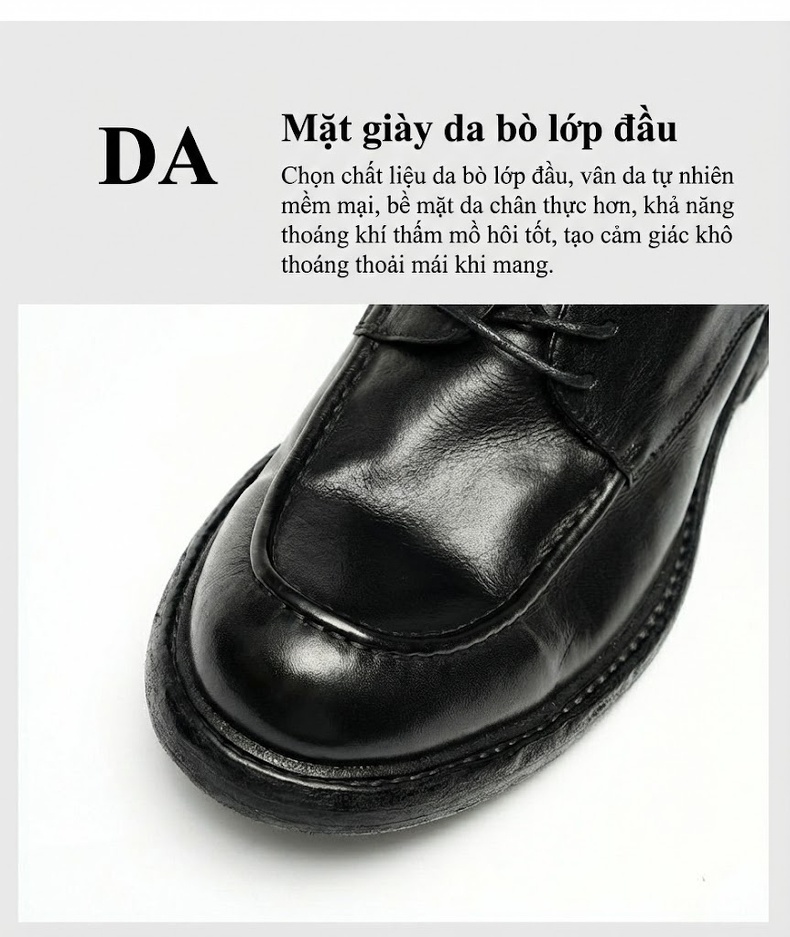 Giày Tây Buộc Dây Nam Da Thật Thủ Công Goodyear Chiều Cao Đế Khoảng 3cm Màu Đen chi tiết 10
