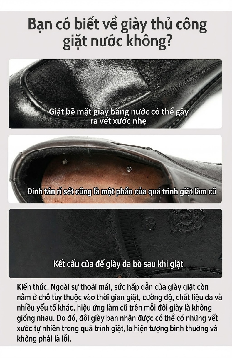 Giày Tây Buộc Dây Nam Da Thật Thủ Công Goodyear Chiều Cao Đế Khoảng 3cm Màu Đen chi tiết 6