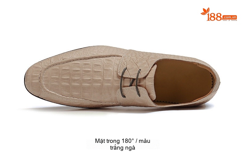 Giày Tây Buộc Dây Nam Da Thật Vân Cá Sấu Chiều Cao Đế Khoảng 3cm Màu Be chi tiết 10