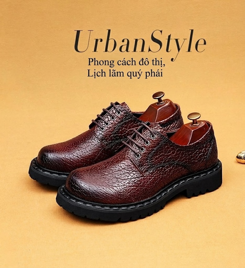 Giày Tây Buộc Dây Nam Da Thật Vân Cá Sấu Chiều Cao Đế Khoảng 3cm Màu Đen, Nâu chi tiết 1