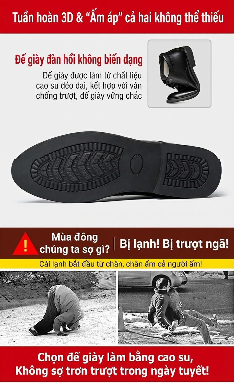 Giày Tây Cao Cổ Nam Da Bóng Lót Lông Chiều Cao Đế Khoảng 3cm Màu Đen, Nâu chi tiết 13