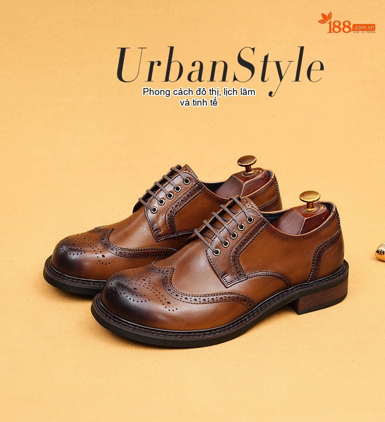 Giày Tây Da Thật Nam Kiểu Anh Brogue Derby Chiều Cao Đế Khoảng 3cm Màu Đen, Nâu chi tiết 1