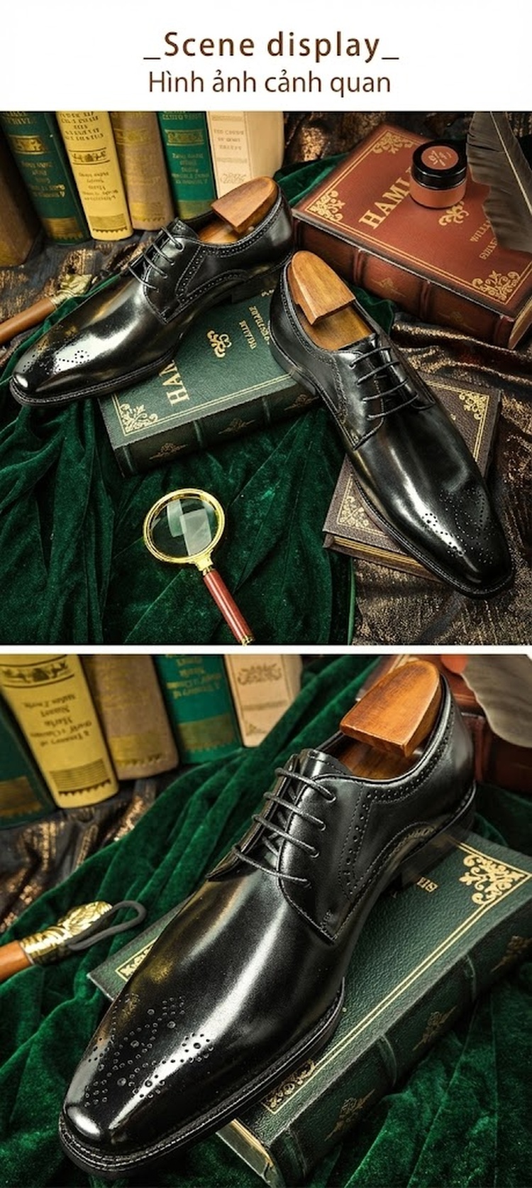 Giày Tây Derbies Brogues Nam Da Bò Chiều Cao Đế Khoảng 3cm Màu Đen, Nâu chi tiết 7
