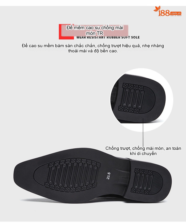 Giày Tây Nam Da Bò Dập Vân Cá Sấu Đầu Vuông Brogue Chiều Cao Đế Khoảng 3cm Màu Đen, Nâu chi tiết 8