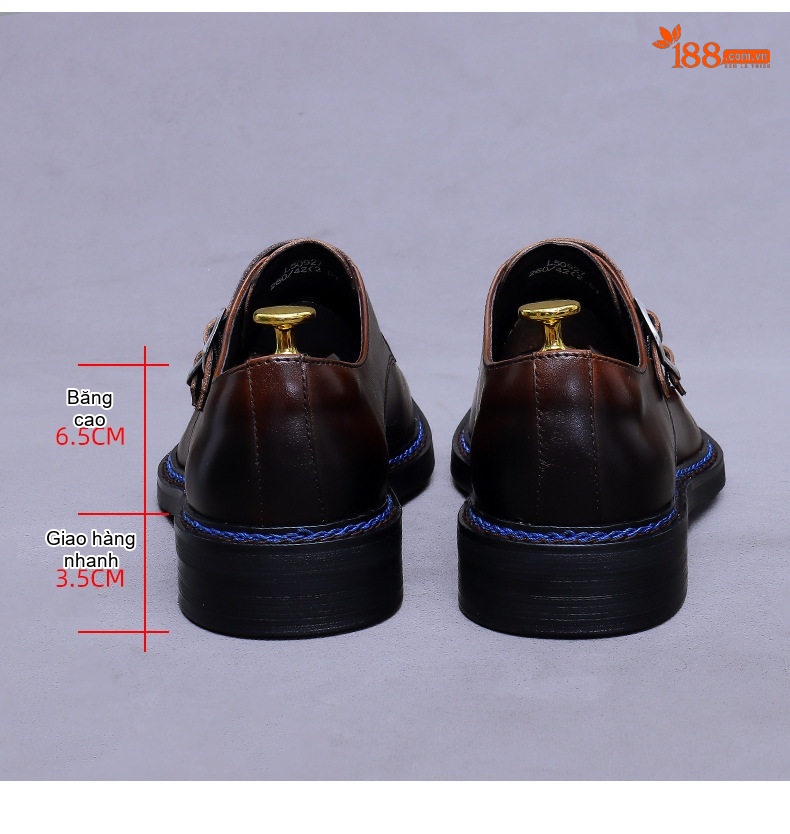 Giày Tây Nam Da Bò Khóa Cài Chiều Cao Đế Khoảng 3cm Màu Đen, Nâu chi tiết 16