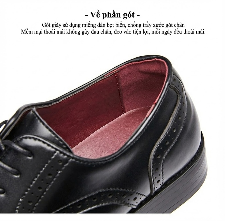 Giày Tây Nam Da Bóng Buộc Dây Brogue Chiều Cao Đế Khoảng 3cm Màu Đen, Nâu chi tiết 6