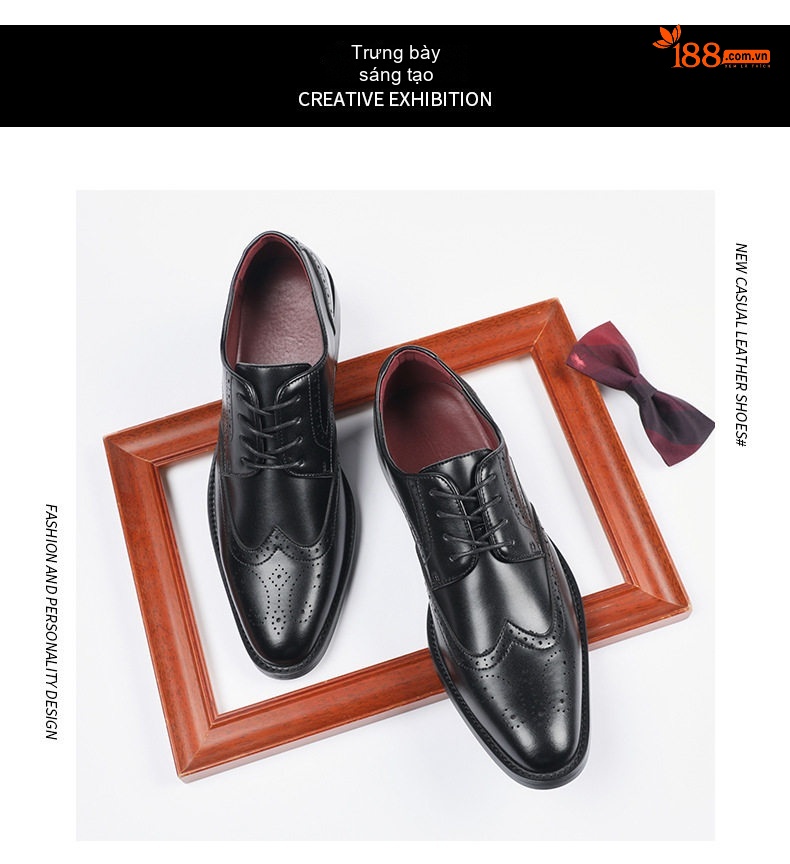 Giày Tây Nam Da Bóng Buộc Dây Brogue Chiều Cao Đế Khoảng 3cm Màu Đen, Nâu chi tiết 15