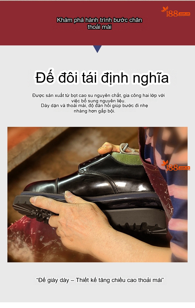 Giày Tây Nam Da Bóng Đế Dày Chiều Cao Đế Khoảng 4cm Kiểu Anh Quốc Màu Đen, Nâu chi tiết 4