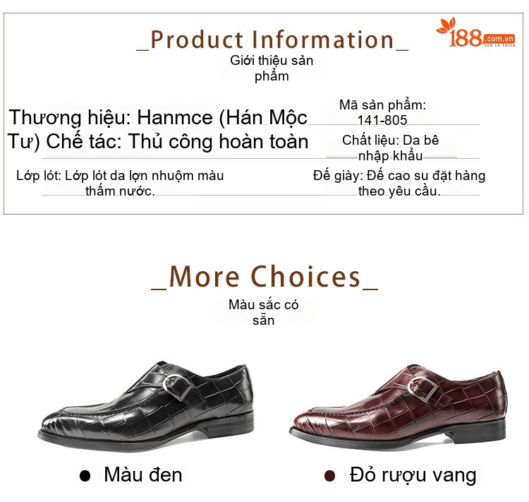 Giày Tây Nam Da Bóng Khóa Kim Loại Chiều Cao Đế Khoảng 3cm Màu Đen, Đỏ Rượu chi tiết 2