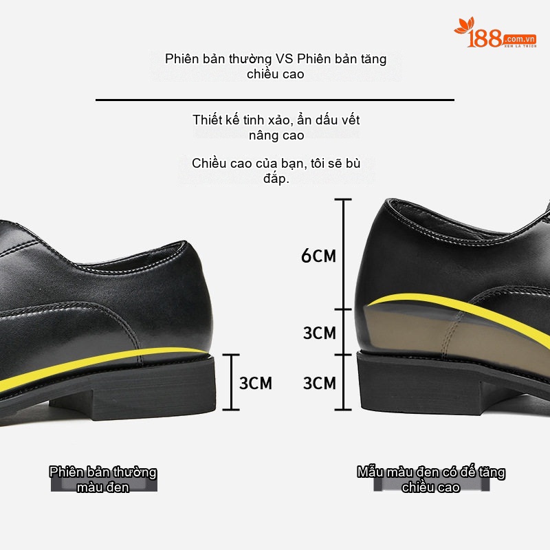 Giày Tây Nam Da Bóng Kiểu Nhật Bản Chiều Cao Đế Khoảng 3cm Màu Đen, Nâu chi tiết 1