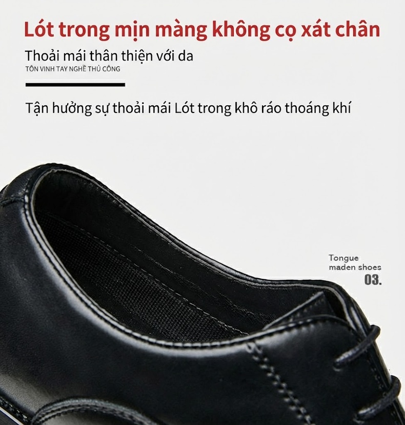 Giày Tây Nam Da Bóng Kiểu Nhật Bản Chiều Cao Đế Khoảng 3cm Màu Đen, Nâu chi tiết 6