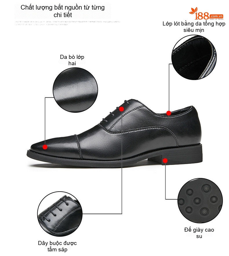 Giày Tây Nam Da Bóng Kiểu Nhật Bản Chiều Cao Đế Khoảng 3cm Màu Đen, Nâu chi tiết 8