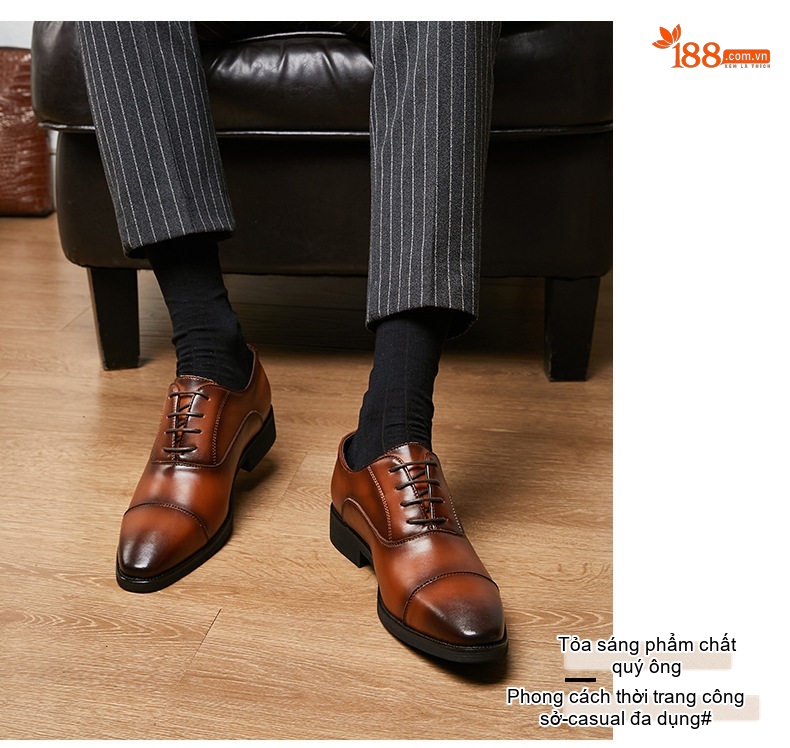 Giày Tây Nam Da Bóng Kiểu Nhật Bản Chiều Cao Đế Khoảng 3cm Màu Đen, Nâu chi tiết 13