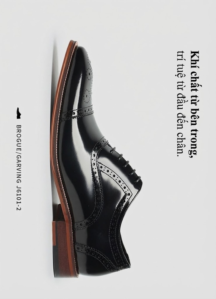 Giày Tây Oxford Brogue Nam Da Thật Chiều Cao Đế Khoảng 3cm Màu Đen, Nâu chi tiết 3