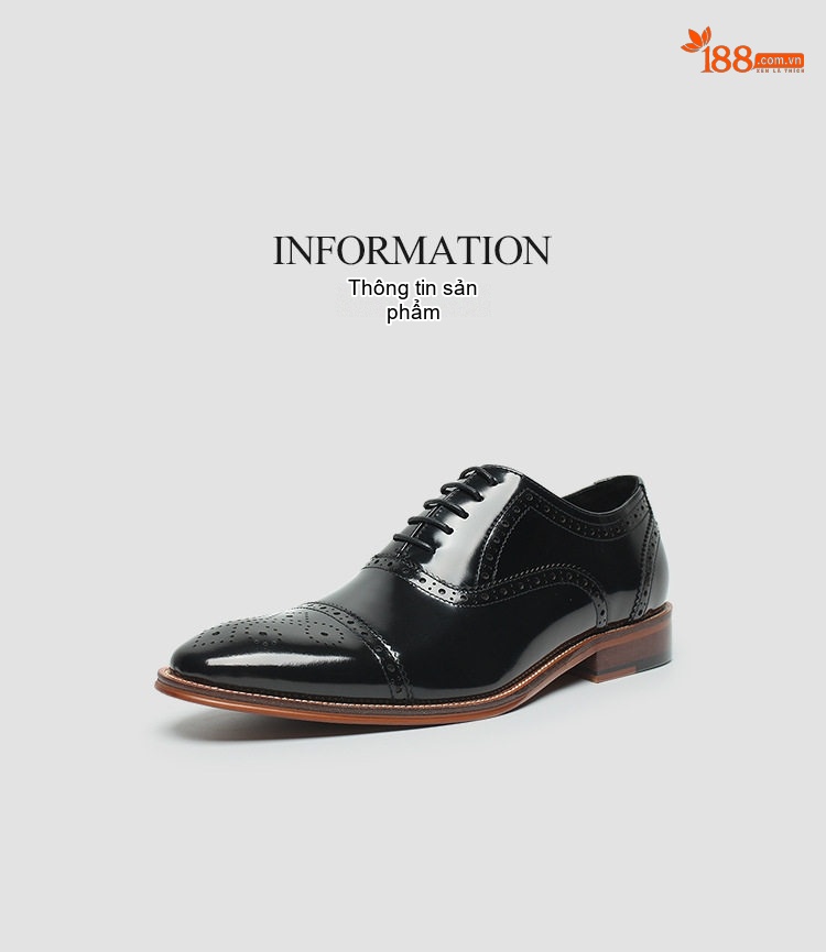 Giày Tây Oxford Brogue Nam Da Thật Chiều Cao Đế Khoảng 3cm Màu Đen, Nâu chi tiết 7