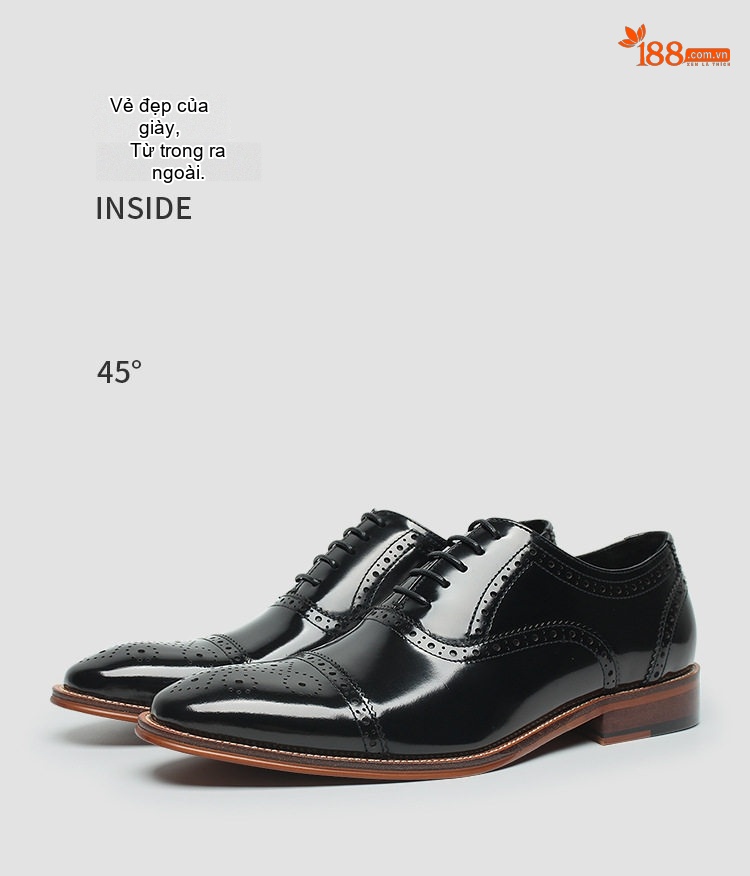 Giày Tây Oxford Brogue Nam Da Thật Chiều Cao Đế Khoảng 3cm Màu Đen, Nâu chi tiết 10