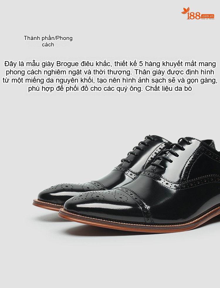 Giày Tây Oxford Brogue Nam Da Thật Chiều Cao Đế Khoảng 3cm Màu Đen, Nâu chi tiết 15