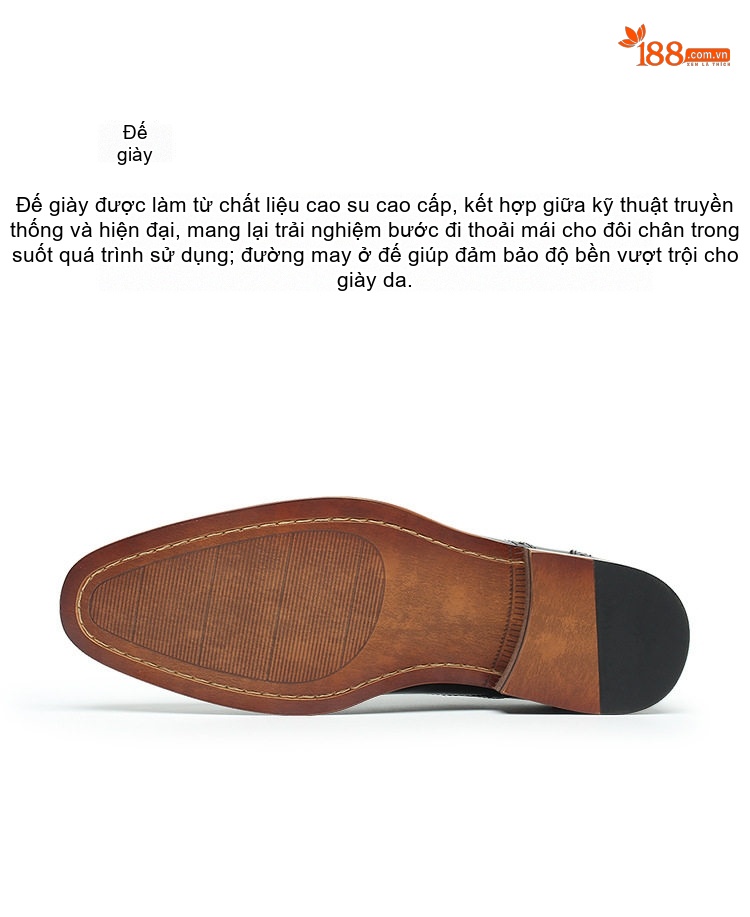 Giày Tây Oxford Brogue Nam Da Thật Chiều Cao Đế Khoảng 3cm Màu Đen, Nâu chi tiết 16
