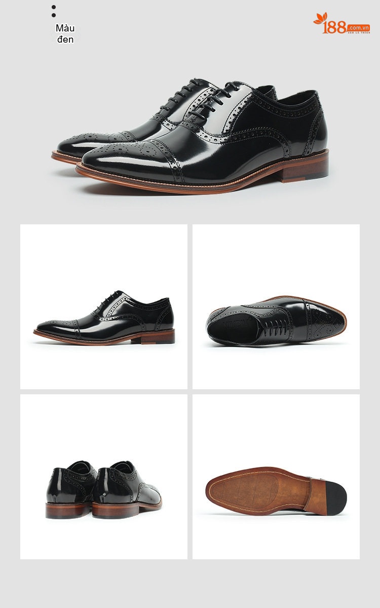 Giày Tây Oxford Brogue Nam Da Thật Chiều Cao Đế Khoảng 3cm Màu Đen, Nâu chi tiết 18