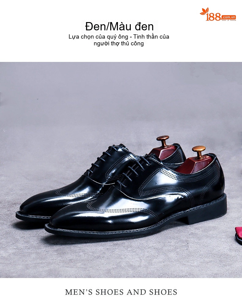 Giày Tây Oxford Buộc Dây Nam Da Bò Bóng Chiều Cao Đế Khoảng 3cm Màu Đen, Đỏ Rượu Vang chi tiết 10