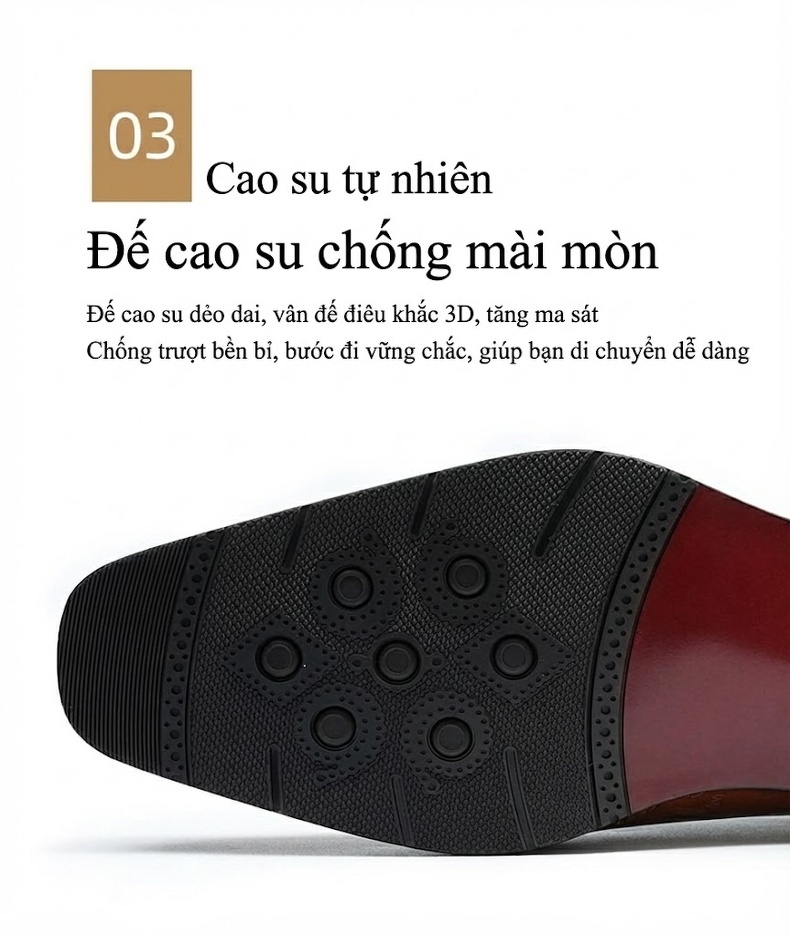 Giày Tây Oxford Buộc Dây Nam Da Bò Nguyên Tấm Chiều Cao Đế Khoảng 3cm Thiết Kế Brogue Màu Đen, Nâu chi tiết 7