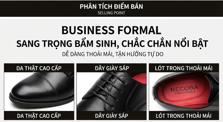 Giày Tây Oxford Buộc Dây Nam Da Thật Chiều Cao Đế Khoảng 3cm Màu Đen, Nâu chi tiết 4