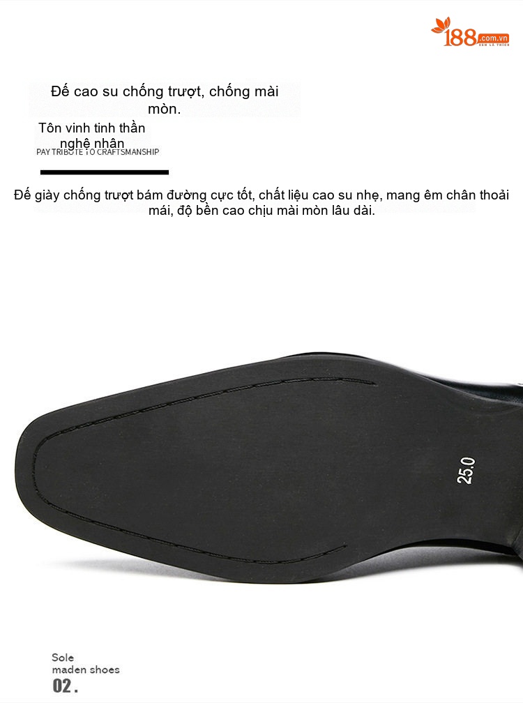Giày Tây Oxford Buộc Dây Nam Da Thật Chiều Cao Đế Khoảng 3cm Màu Đen, Nâu chi tiết 6
