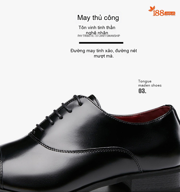 Giày Tây Oxford Buộc Dây Nam Da Thật Chiều Cao Đế Khoảng 3cm Màu Đen, Nâu chi tiết 7