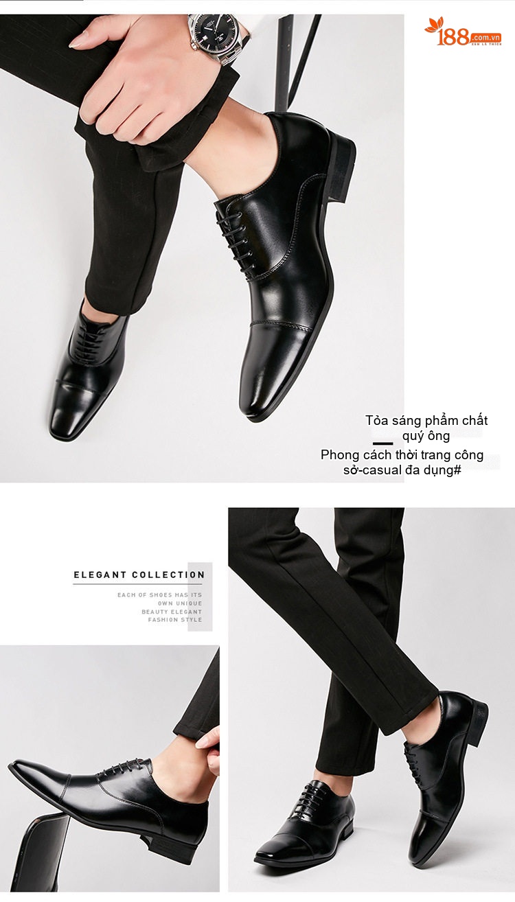 Giày Tây Oxford Buộc Dây Nam Da Thật Chiều Cao Đế Khoảng 3cm Màu Đen, Nâu chi tiết 12