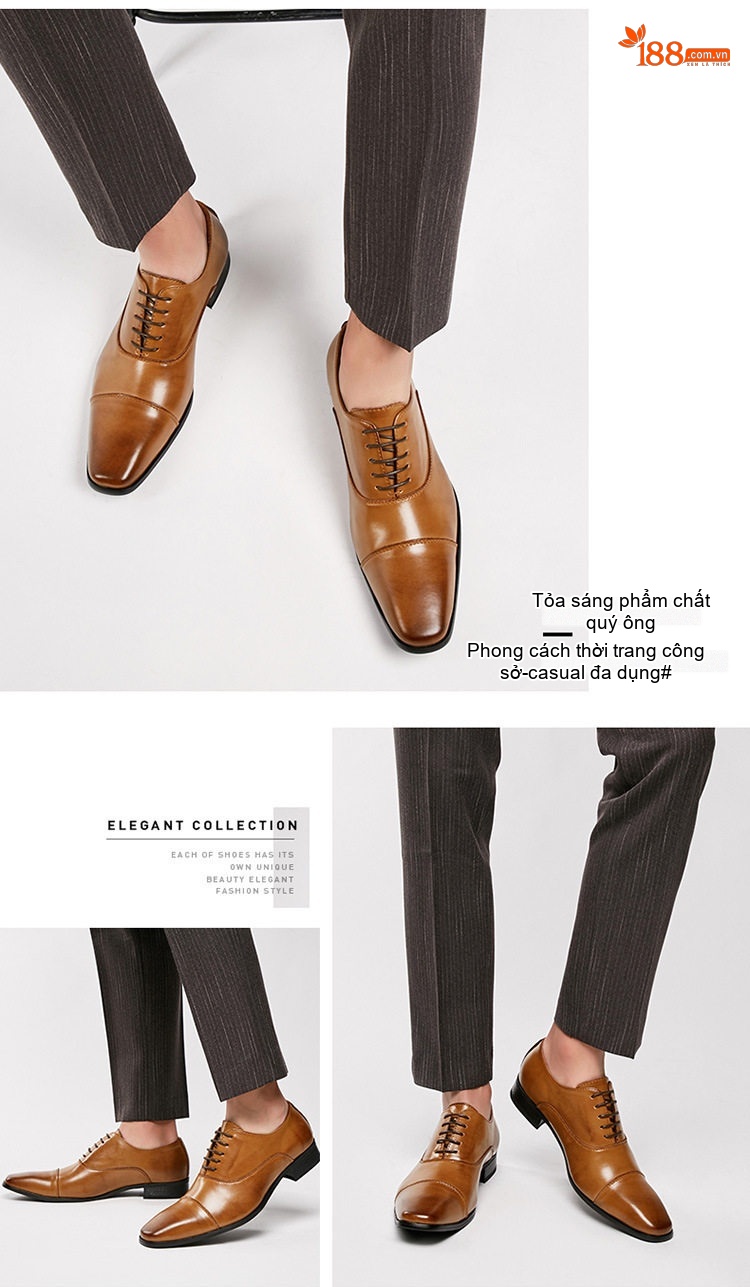 Giày Tây Oxford Buộc Dây Nam Da Thật Chiều Cao Đế Khoảng 3cm Màu Đen, Nâu chi tiết 14