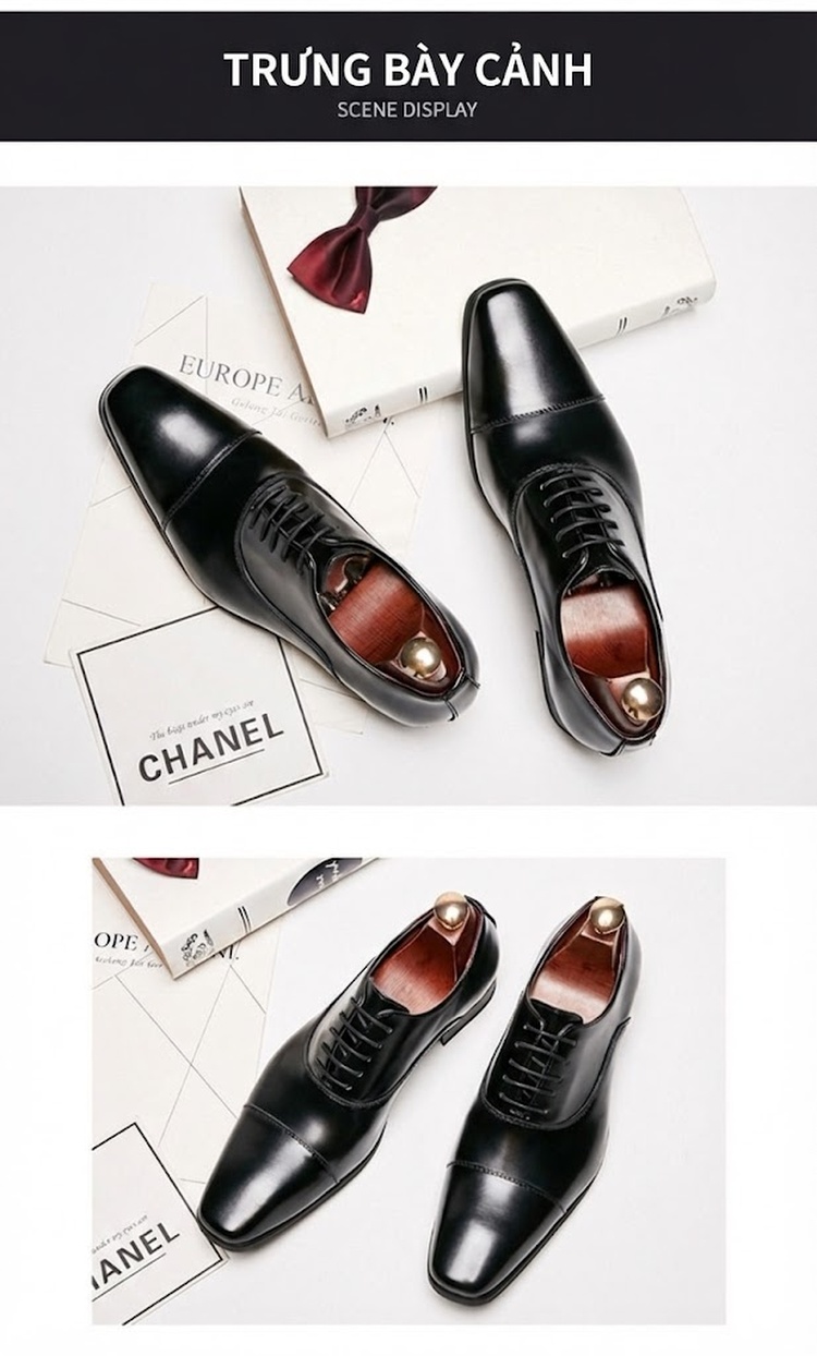 Giày Tây Oxford Buộc Dây Nam Da Thật Chiều Cao Đế Khoảng 3cm Màu Đen, Nâu chi tiết 15