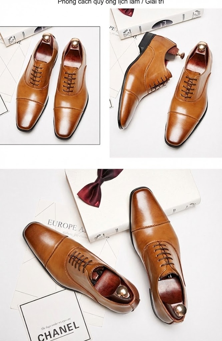 Giày Tây Oxford Buộc Dây Nam Da Thật Chiều Cao Đế Khoảng 3cm Màu Đen, Nâu chi tiết 16