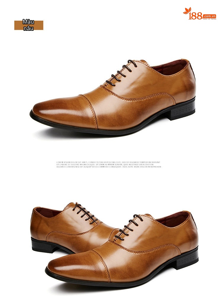 Giày Tây Oxford Buộc Dây Nam Da Thật Chiều Cao Đế Khoảng 3cm Màu Đen, Nâu chi tiết 18