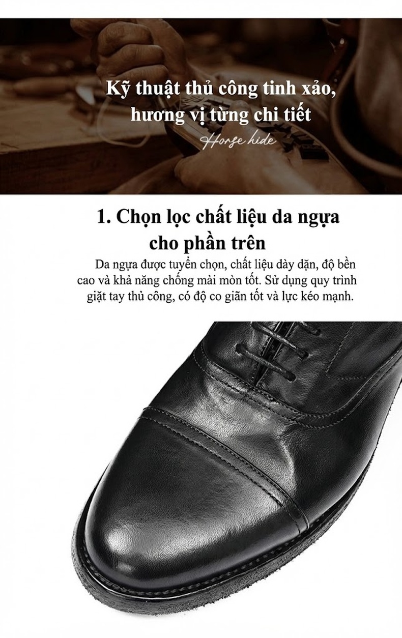 Giày Tây Oxford Buộc Dây Nam Da Thật Đầu Tròn Chiều Cao Đế Khoảng 3cm Màu Đen, Nâu chi tiết 5