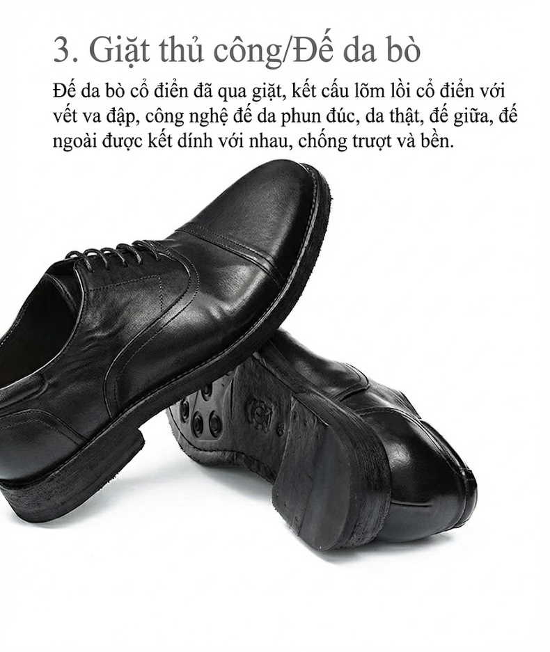 Giày Tây Oxford Buộc Dây Nam Da Thật Đầu Tròn Chiều Cao Đế Khoảng 3cm Màu Đen, Nâu chi tiết 7