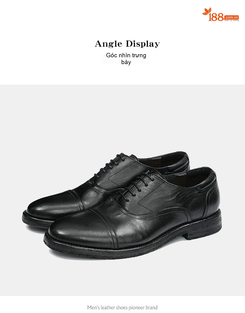 Giày Tây Oxford Buộc Dây Nam Da Thật Đầu Tròn Chiều Cao Đế Khoảng 3cm Màu Đen, Nâu chi tiết 10