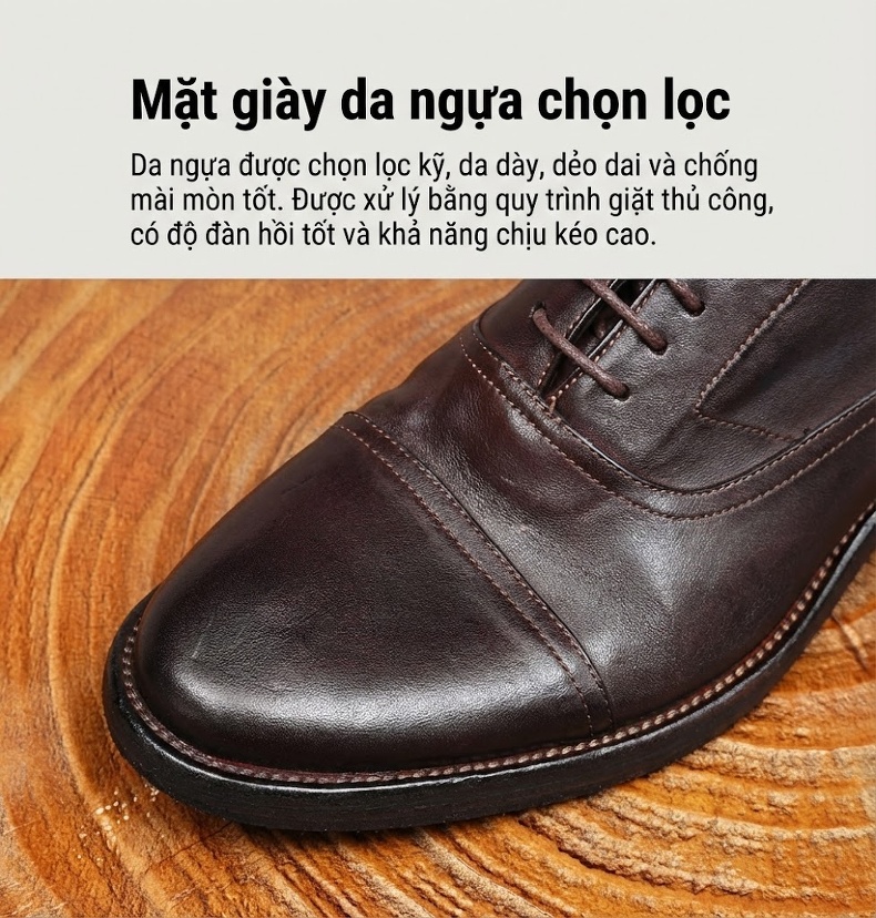 Giày Tây Oxford Buộc Dây Nam Da Thật Đầu Tròn Chiều Cao Đế Khoảng 3cm Màu Đen, Nâu chi tiết 18