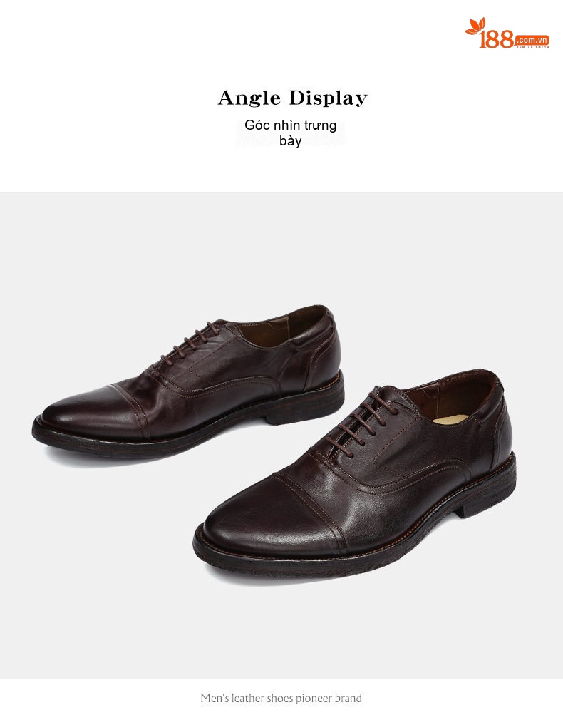 Giày Tây Oxford Buộc Dây Nam Da Thật Đầu Tròn Chiều Cao Đế Khoảng 3cm Màu Đen, Nâu chi tiết 22