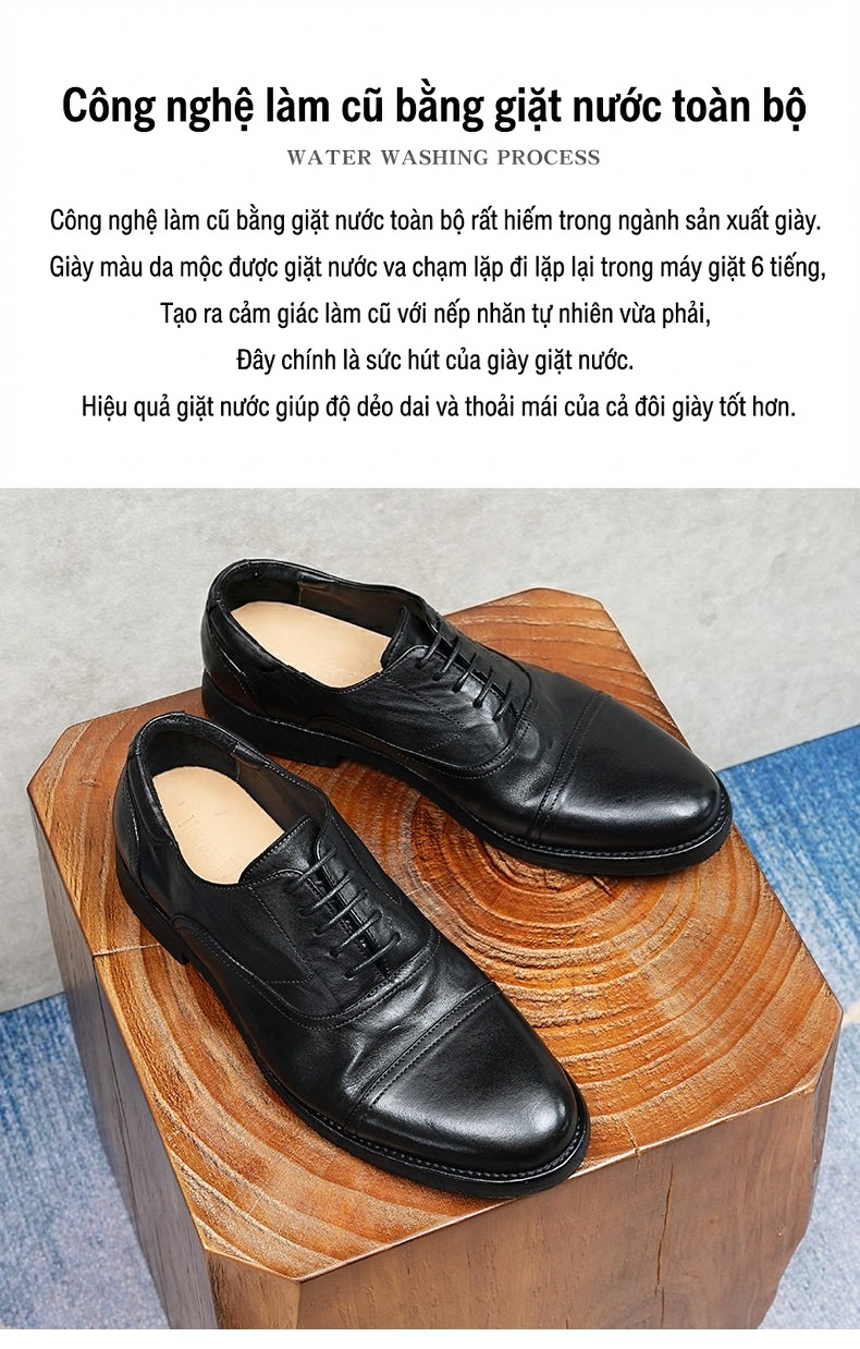 Giày Tây Oxford Buộc Dây Nam Da Thật Đầu Tròn Chiều Cao Đế Khoảng 3cm Màu Đen, Nâu chi tiết 2