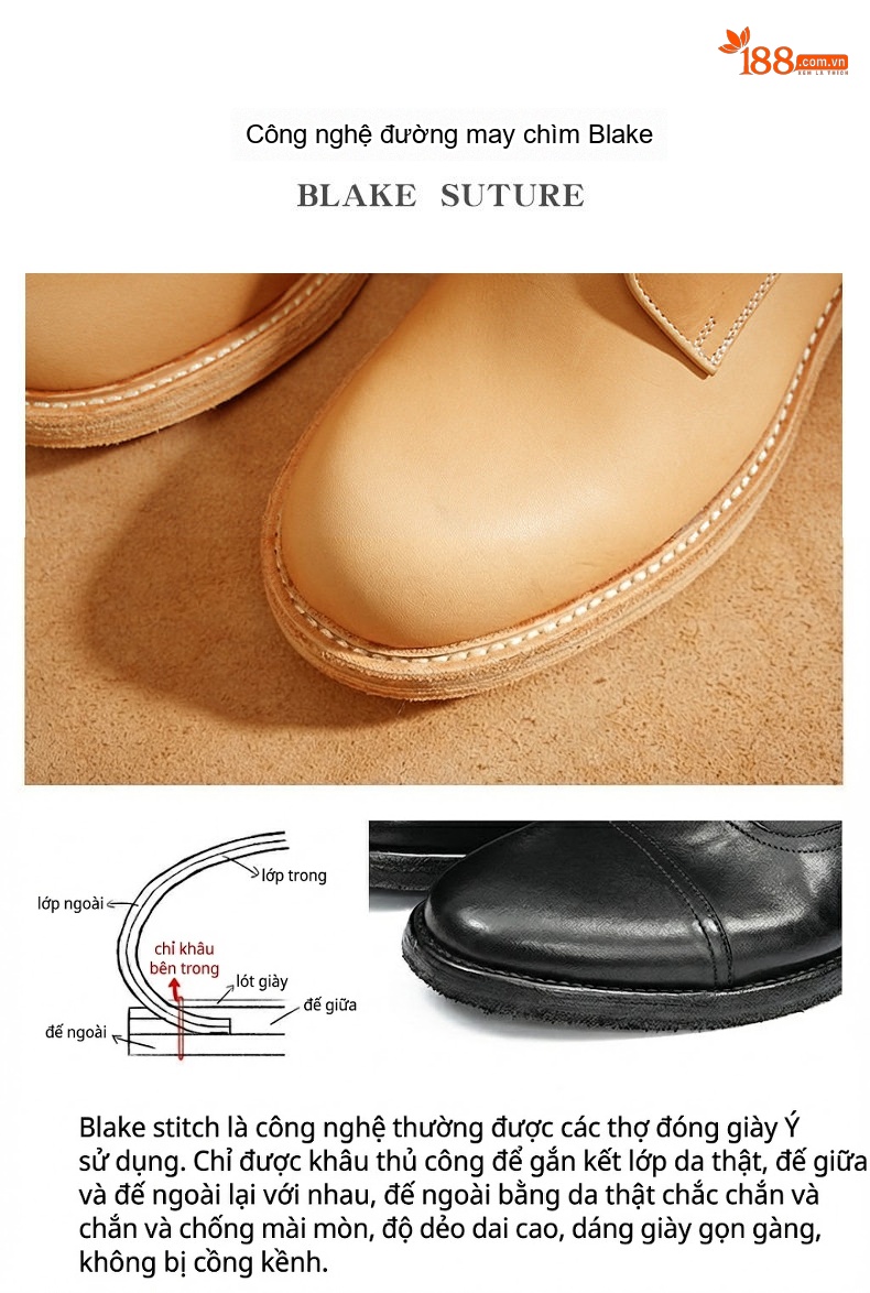 Giày Tây Oxford Buộc Dây Nam Da Thật Đầu Tròn Chiều Cao Đế Khoảng 3cm Màu Đen, Nâu chi tiết 3