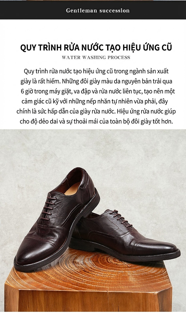 Giày Tây Oxford Buộc Dây Nam Da Thật Đầu Tròn Chiều Cao Đế Khoảng 3cm Màu Đen, Nâu chi tiết 15